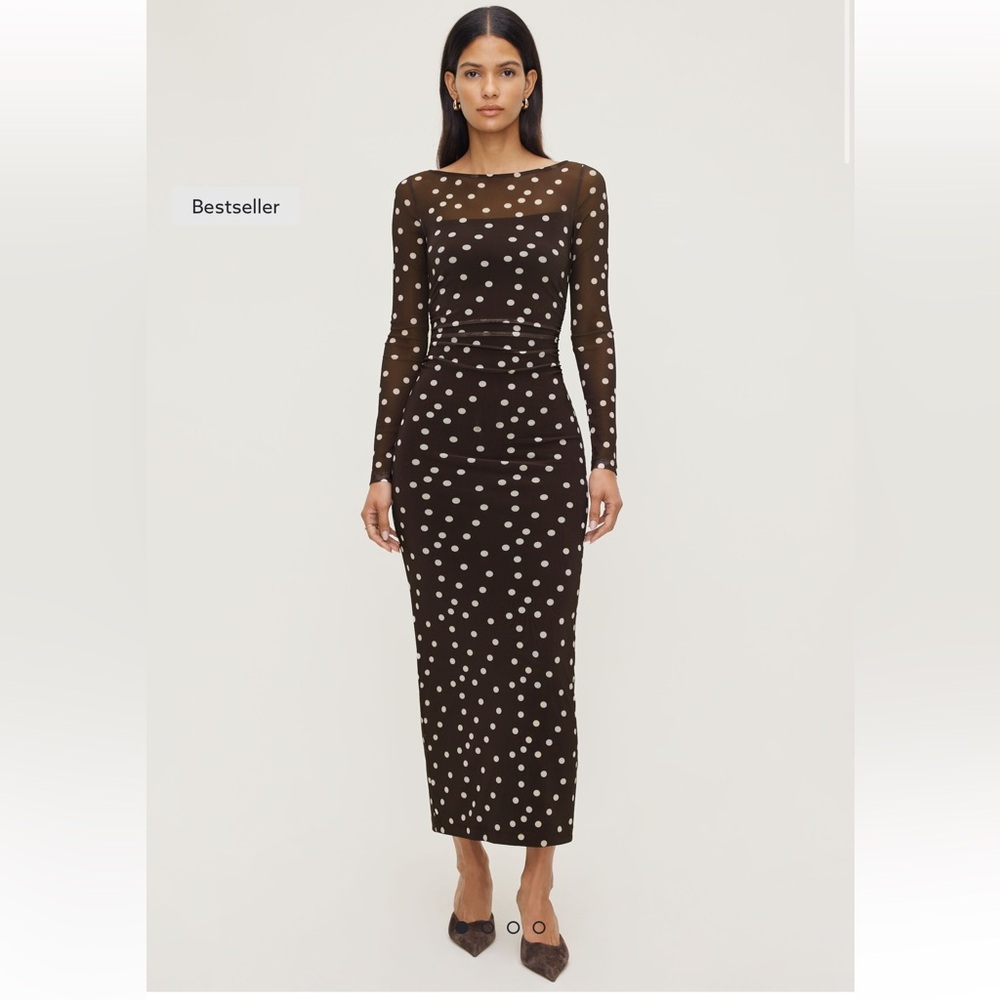 Dynamite Black and White Polka Dot Long Sleeve Dress